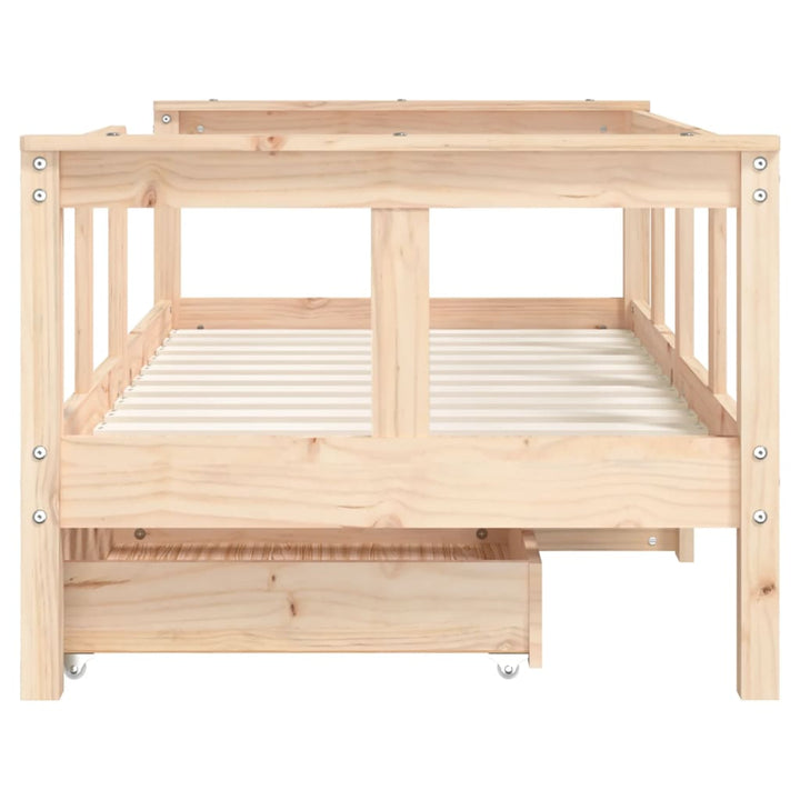 Kids Solid Wood Pine Bed Frame with Drawers