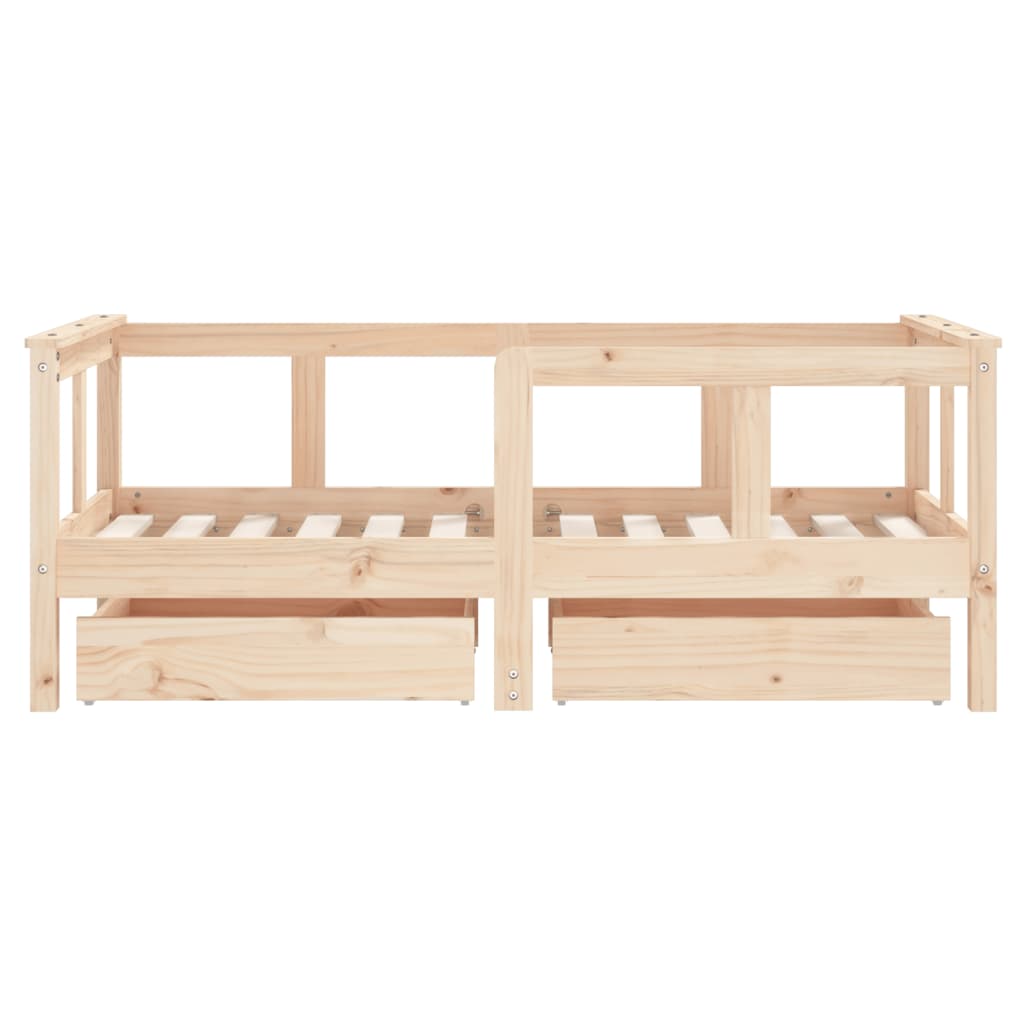 Kids Solid Wood Pine Bed Frame with Drawers