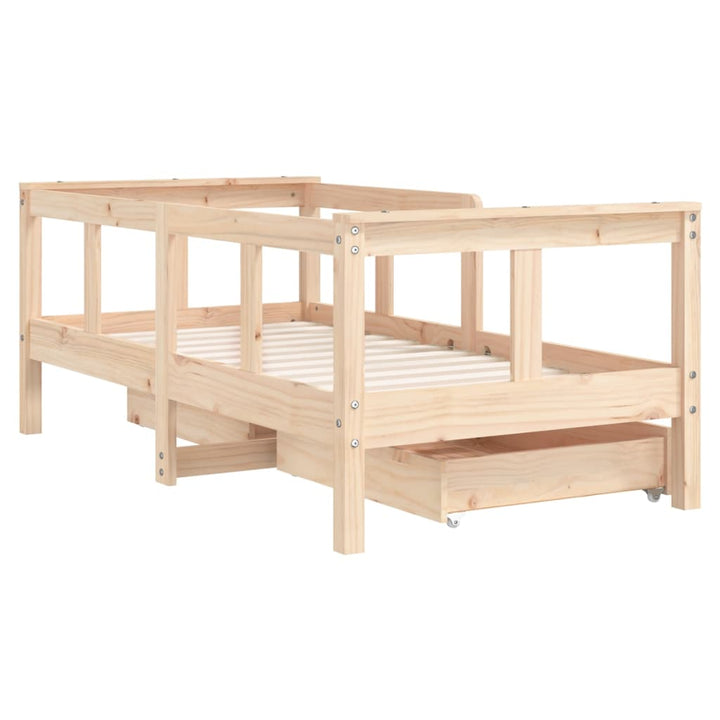 Kids Solid Wood Pine Bed Frame with Drawers