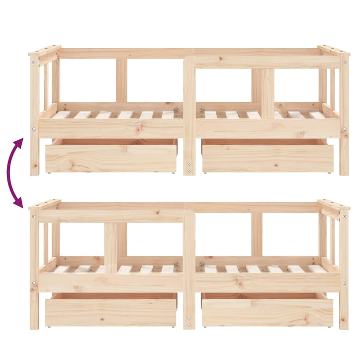 Kids Solid Wood Pine Bed Frame with Drawers