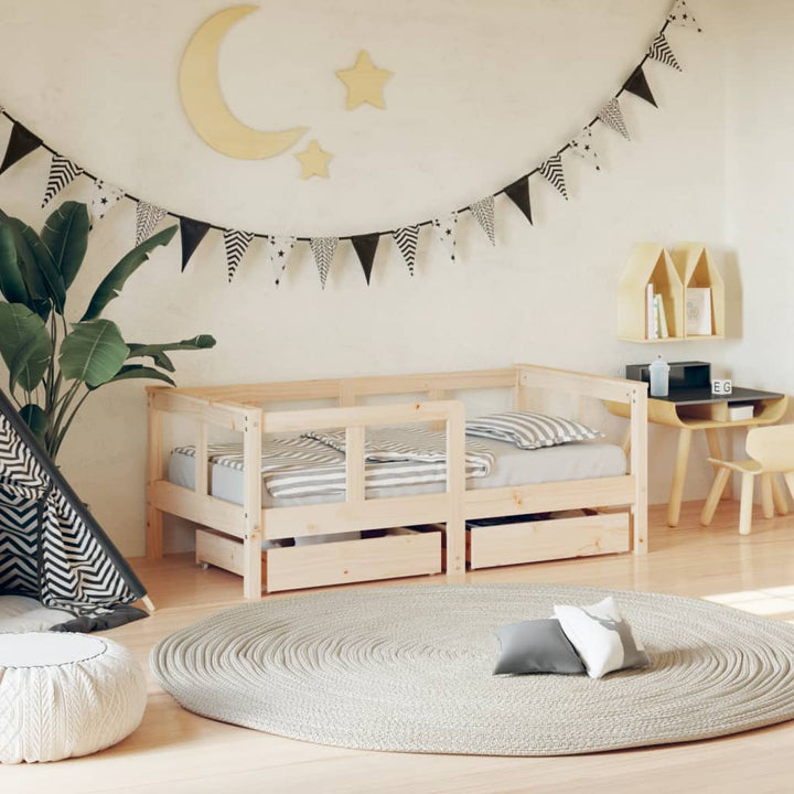 Kids Solid Wood Pine Bed Frame with Drawers