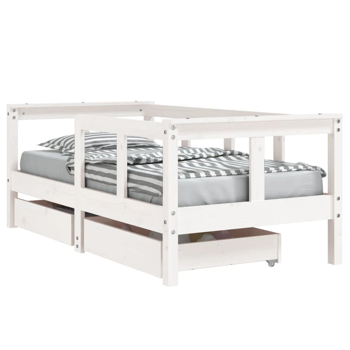 Kids Solid Wood Pine Bed Frame with Drawers