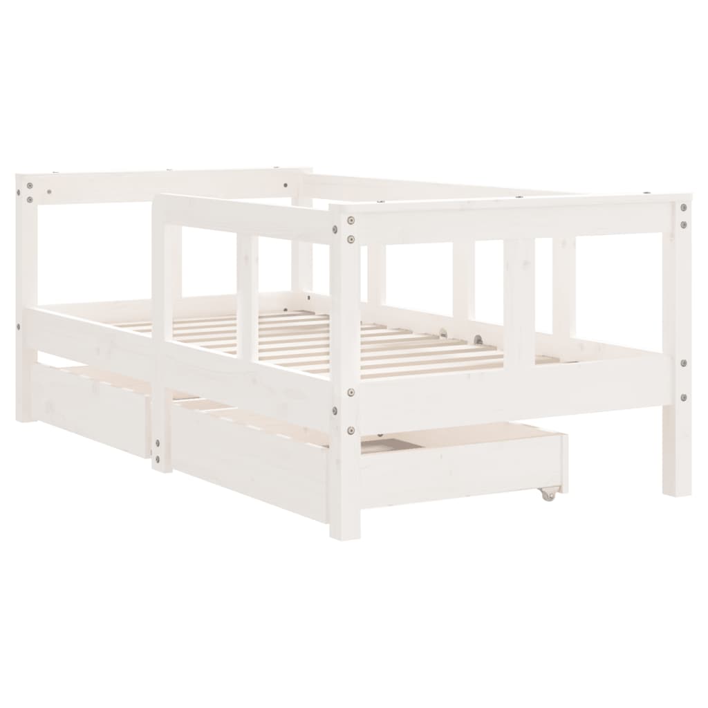 Kids Solid Wood Pine Bed Frame with Drawers
