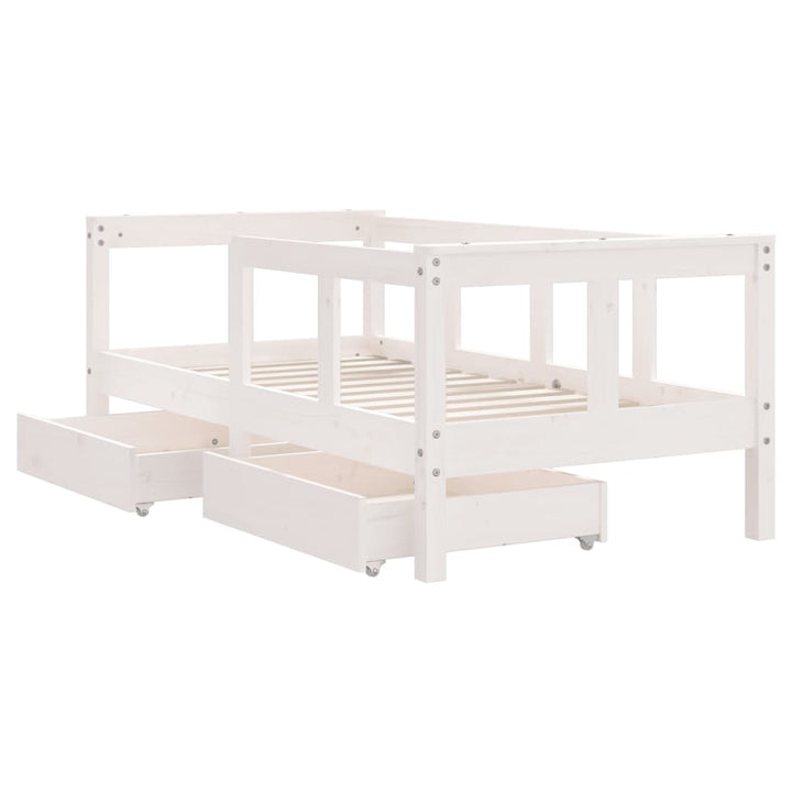 Kids Solid Wood Pine Bed Frame with Drawers