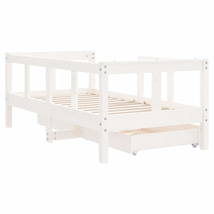 Kids Solid Wood Pine Bed Frame with Drawers