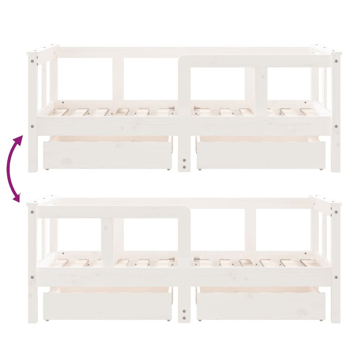 Kids Solid Wood Pine Bed Frame with Drawers