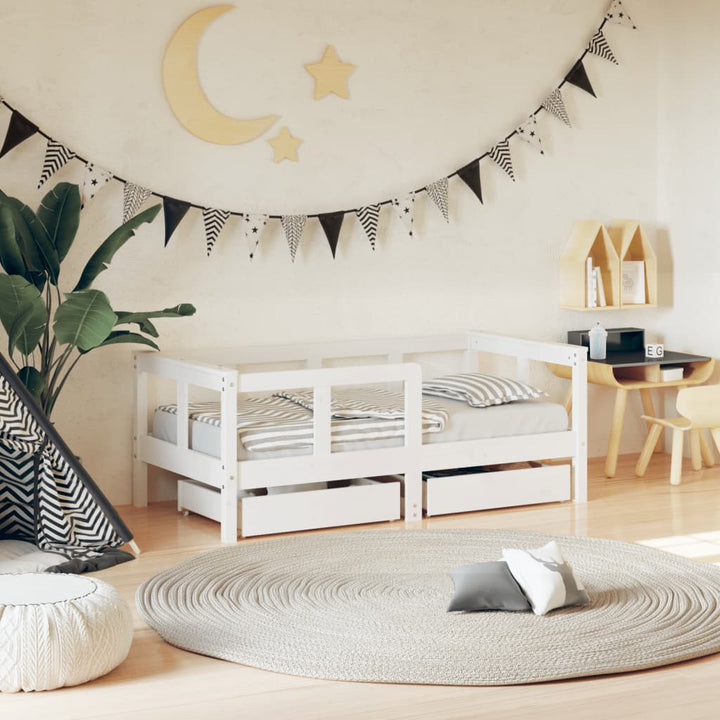 Kids Solid Wood Pine Bed Frame with Drawers