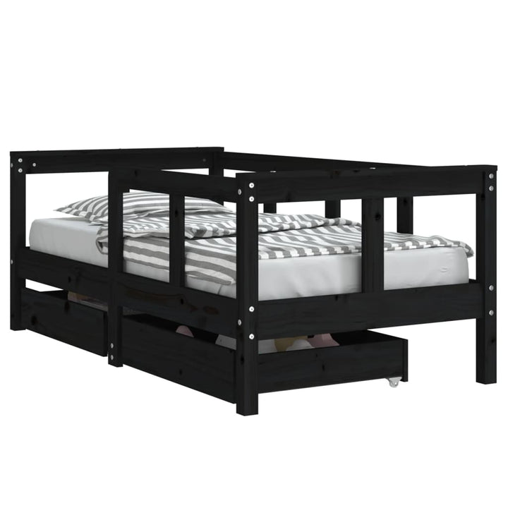 Kids Solid Wood Pine Bed Frame with Drawers