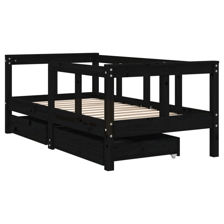 Kids Solid Wood Pine Bed Frame with Drawers