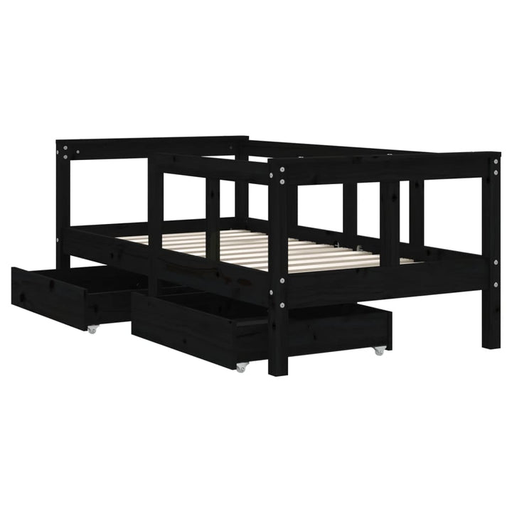 Kids Solid Wood Pine Bed Frame with Drawers