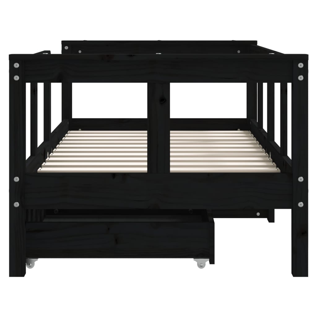 Kids Solid Wood Pine Bed Frame with Drawers