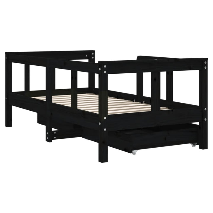 Kids Solid Wood Pine Bed Frame with Drawers