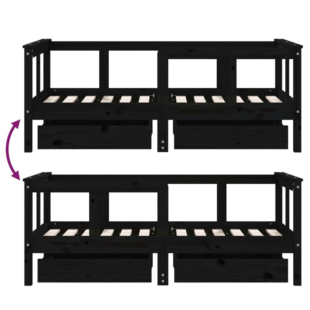 Kids Solid Wood Pine Bed Frame with Drawers