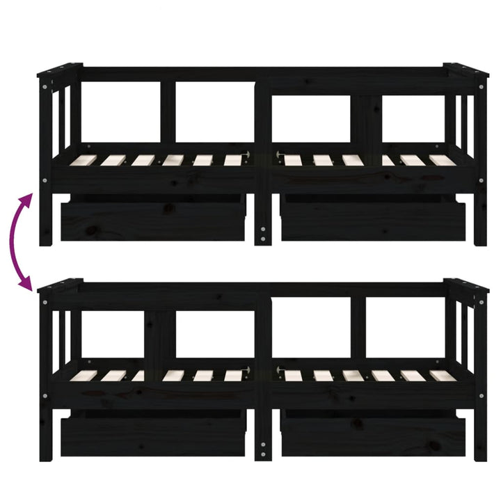 Kids Solid Wood Pine Bed Frame with Drawers