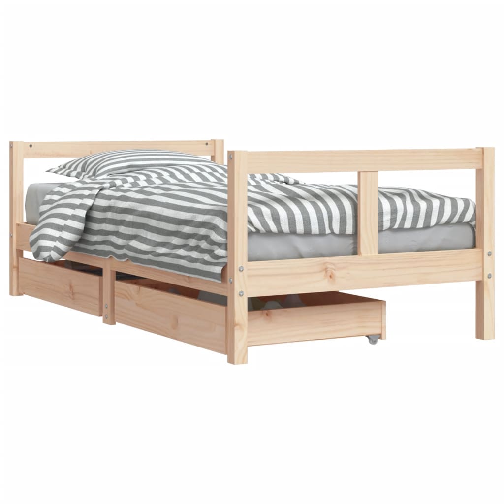 Kids Solid Wood Pine Bed Frame with Drawers