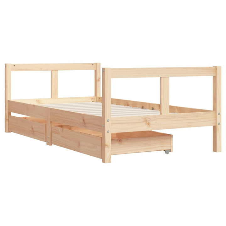 Kids Solid Wood Pine Bed Frame with Drawers