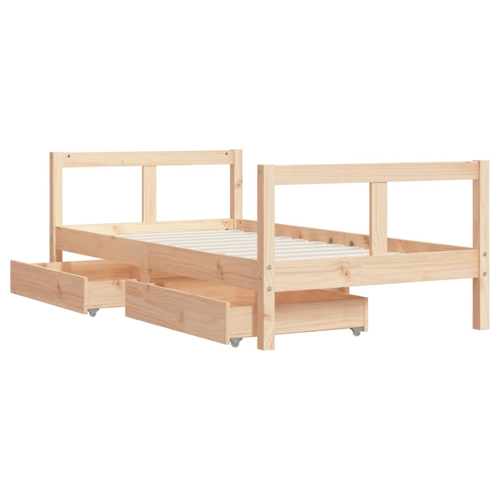 Kids Solid Wood Pine Bed Frame with Drawers