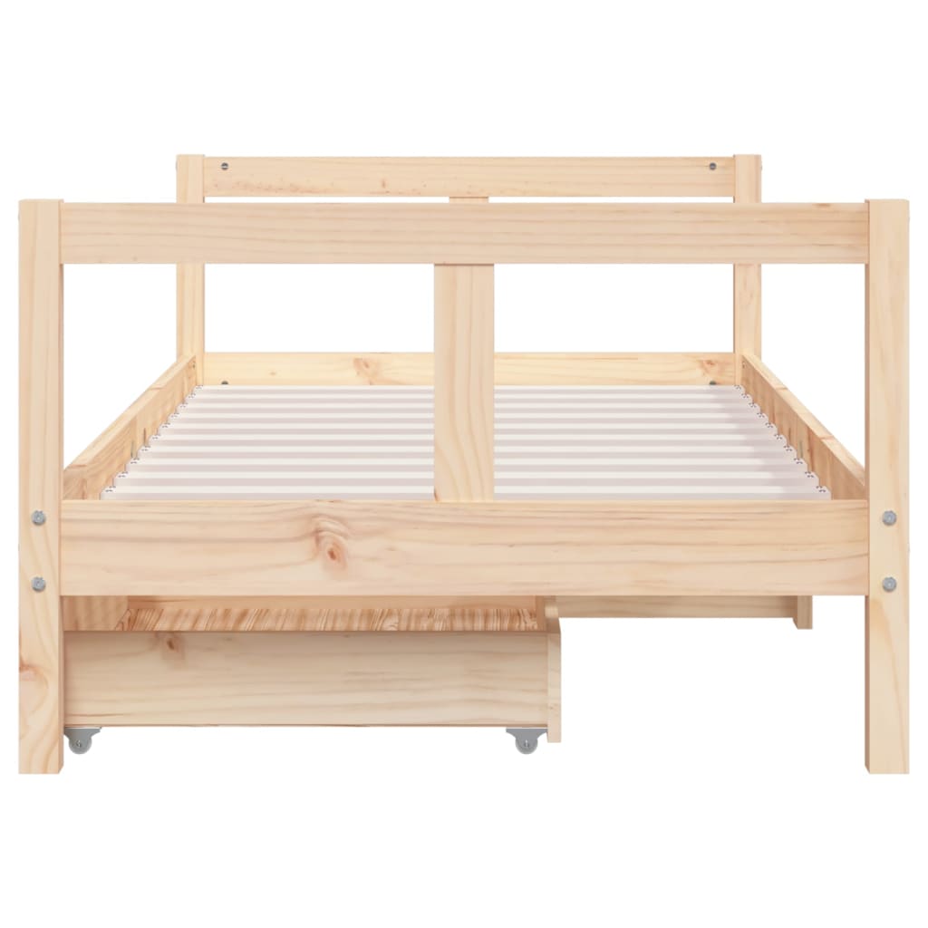 Kids Solid Wood Pine Bed Frame with Drawers