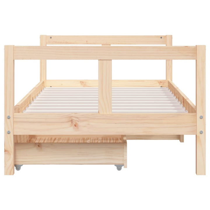 Kids Solid Wood Pine Bed Frame with Drawers