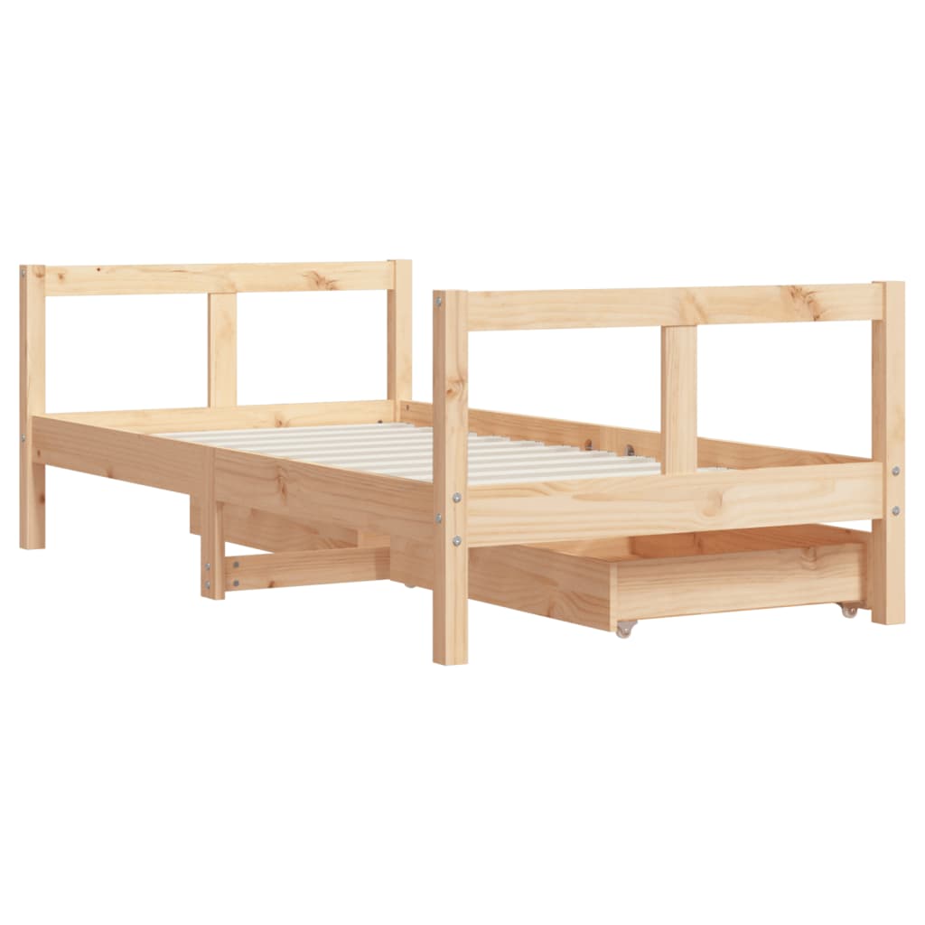 Kids Solid Wood Pine Bed Frame with Drawers