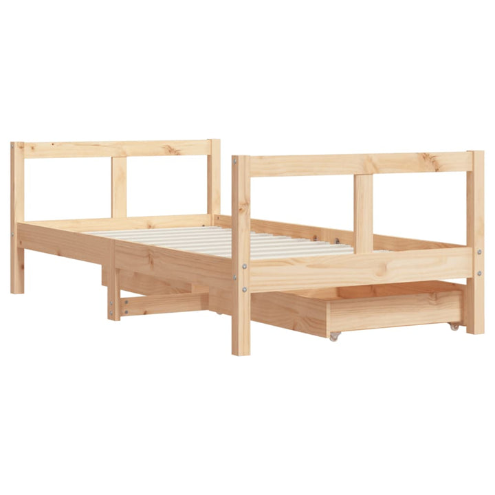 Kids Solid Wood Pine Bed Frame with Drawers