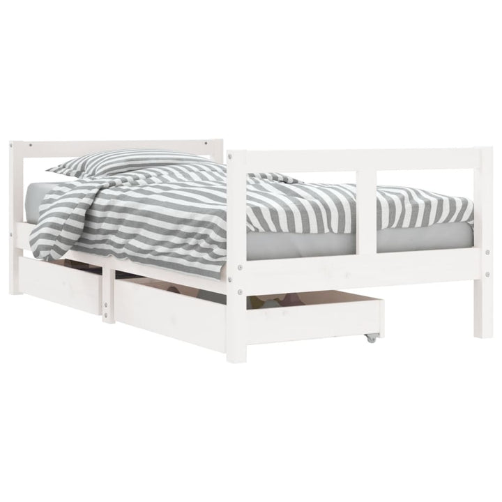 Kids Solid Wood Pine Bed Frame with Drawers
