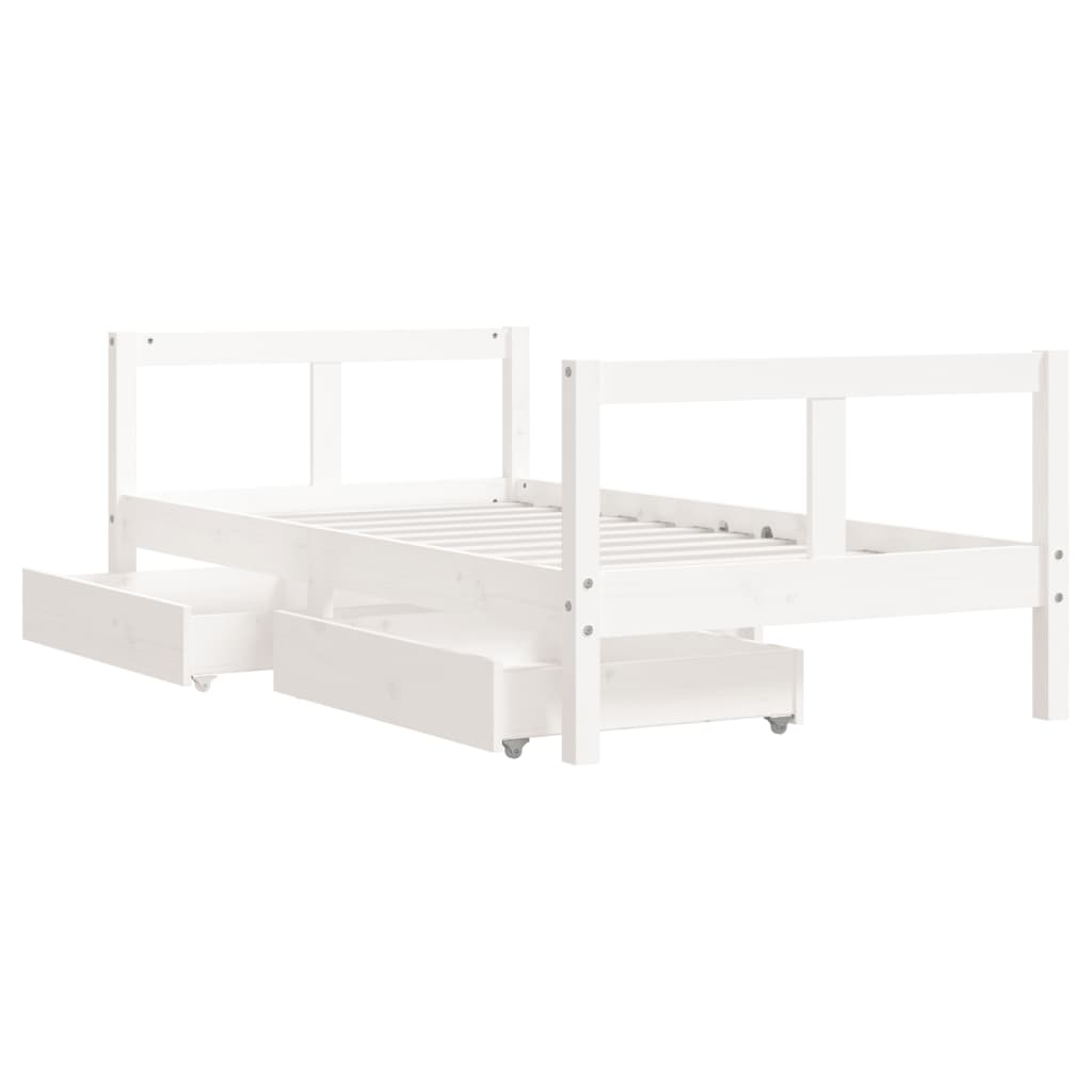 Kids Solid Wood Pine Bed Frame with Drawers