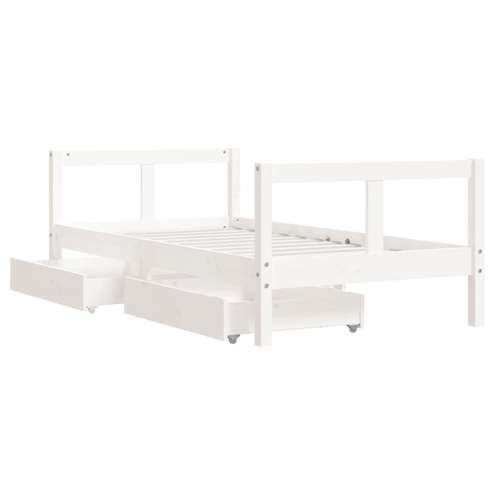 Kids Solid Wood Pine Bed Frame with Drawers