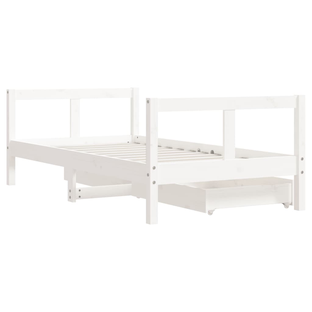 Kids Solid Wood Pine Bed Frame with Drawers