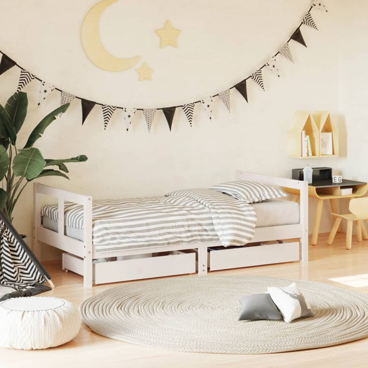 Kids Solid Wood Pine Bed Frame with Drawers