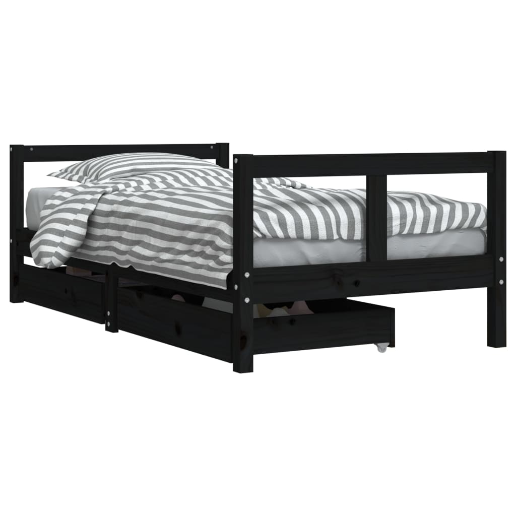 Kids Solid Wood Pine Bed Frame with Drawers