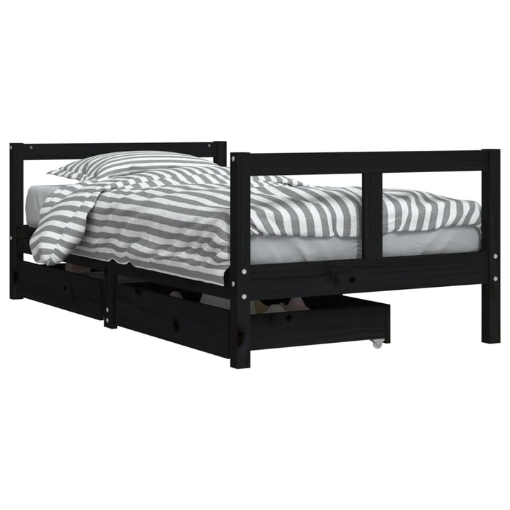 Kids Solid Wood Pine Bed Frame with Drawers
