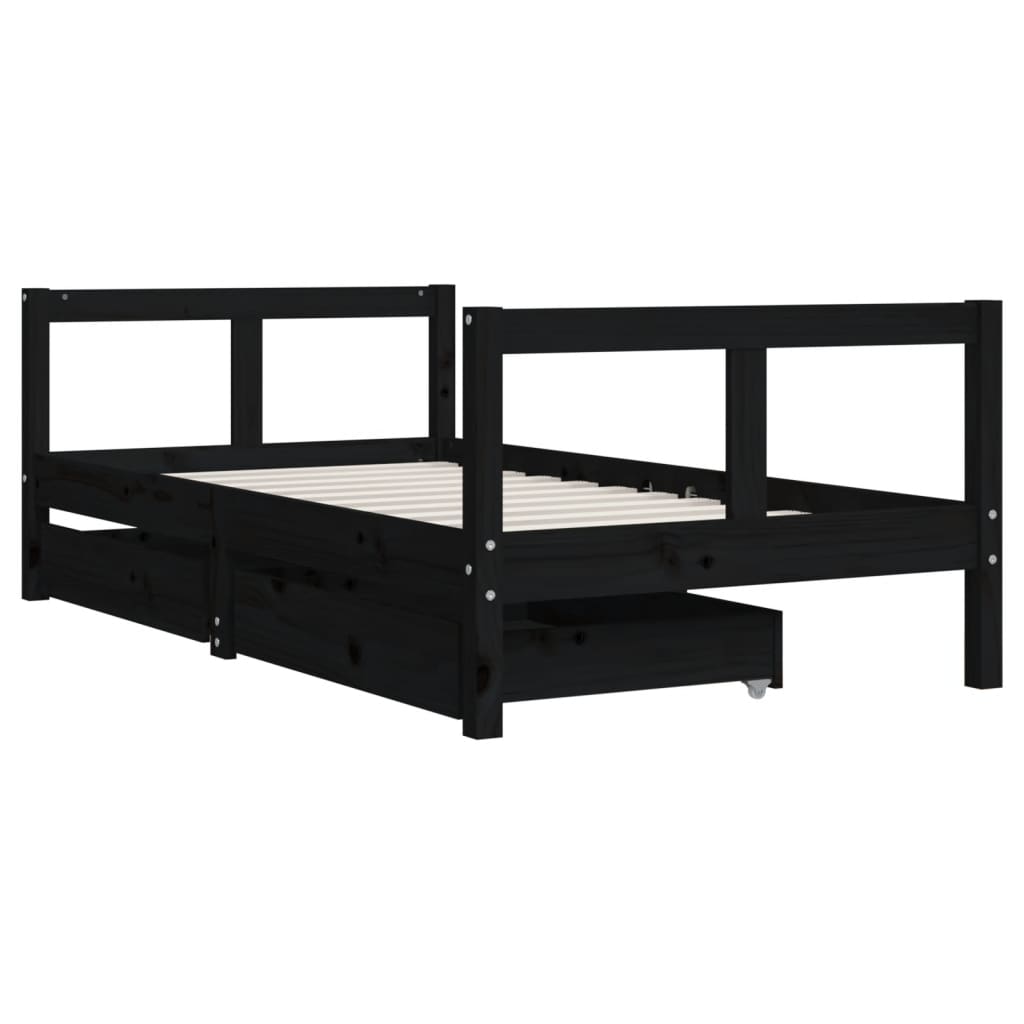 Kids Solid Wood Pine Bed Frame with Drawers