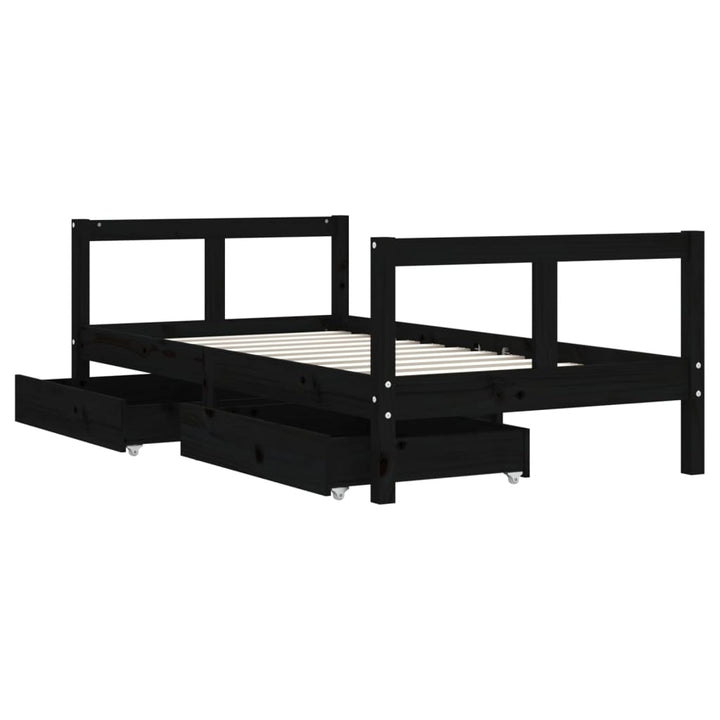 Kids Solid Wood Pine Bed Frame with Drawers
