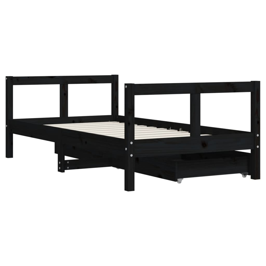 Kids Solid Wood Pine Bed Frame with Drawers