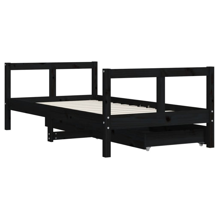 Kids Solid Wood Pine Bed Frame with Drawers