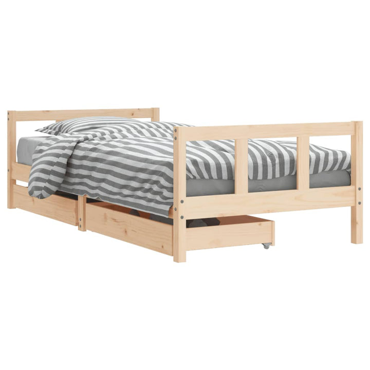 Kids Solid Wood Pine Bed Frame with Drawers