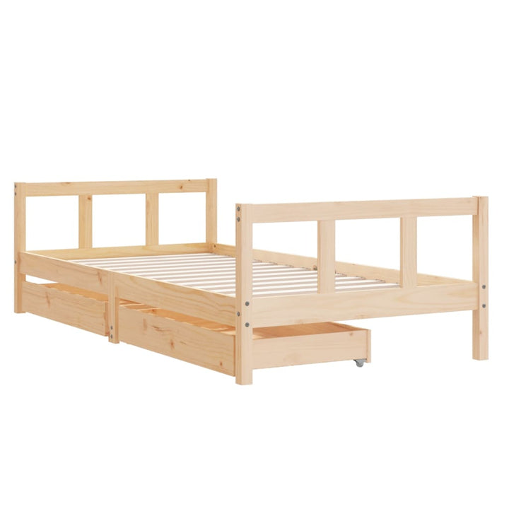 Kids Solid Wood Pine Bed Frame with Drawers