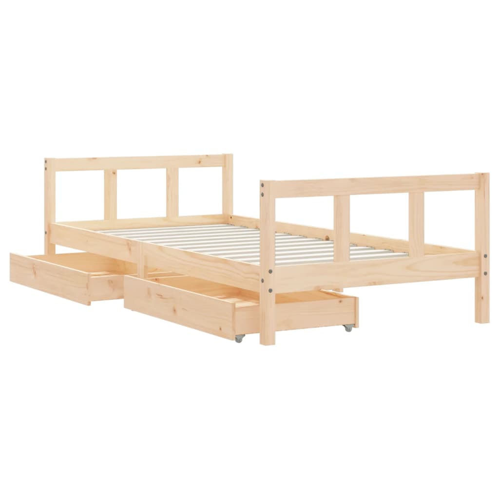 Kids Solid Wood Pine Bed Frame with Drawers