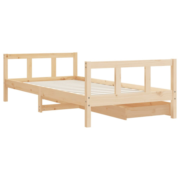 Kids Solid Wood Pine Bed Frame with Drawers