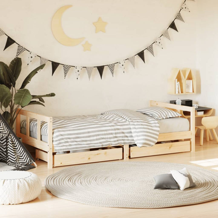Kids Solid Wood Pine Bed Frame with Drawers