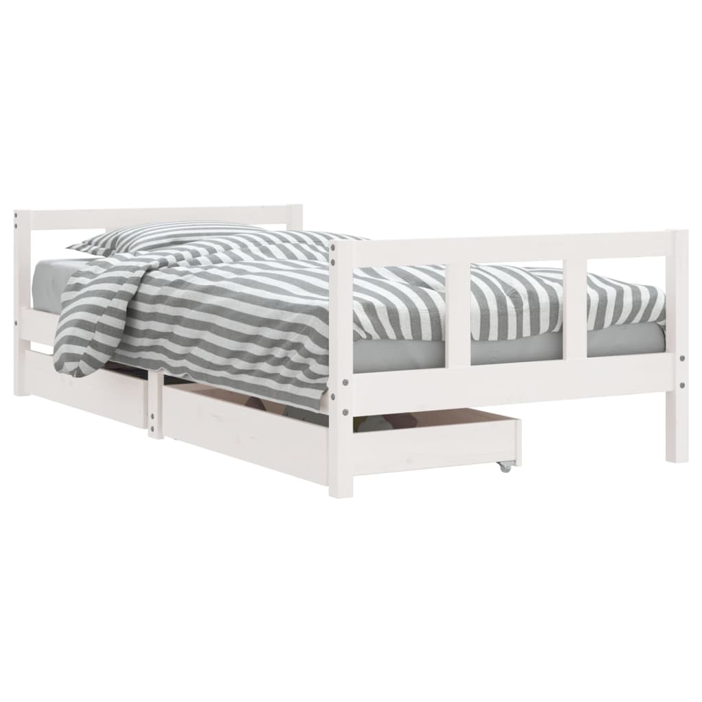 Kids Solid Wood Pine Bed Frame with Drawers