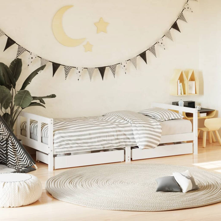 Kids Solid Wood Pine Bed Frame with Drawers