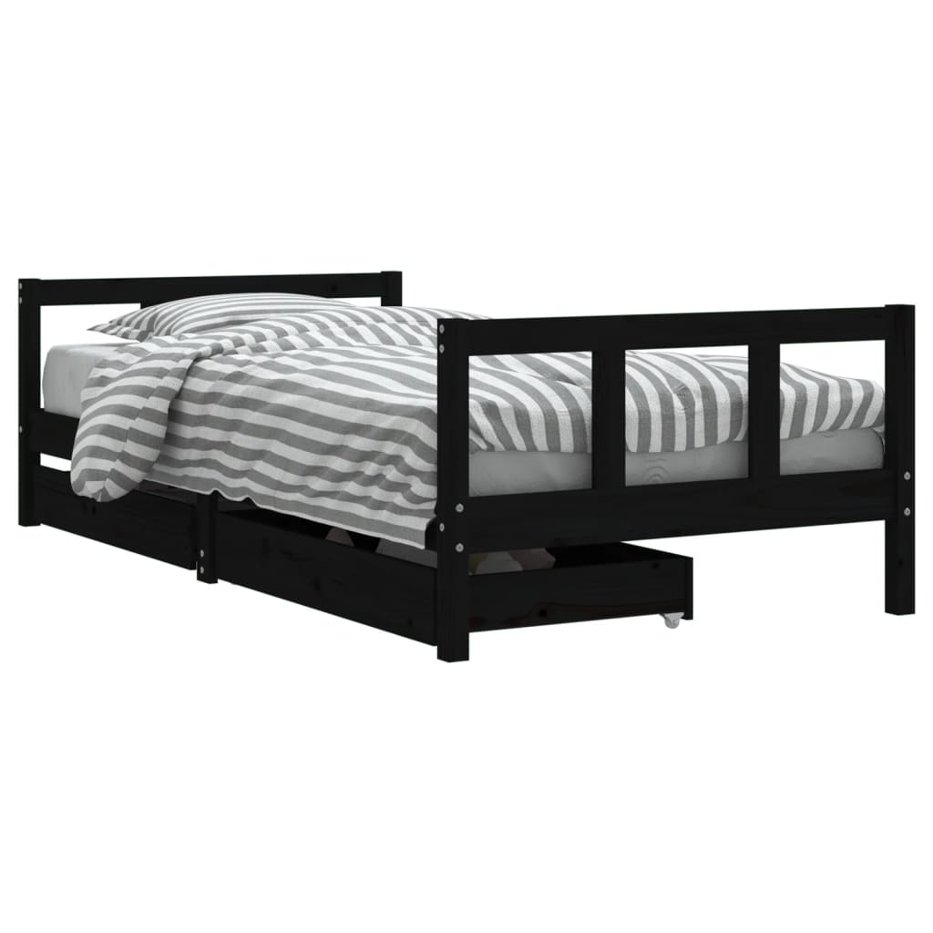 Kids Solid Wood Pine Bed Frame with Drawers