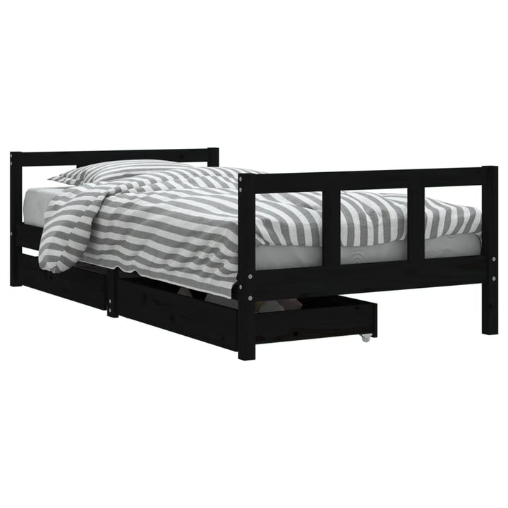 Kids Solid Wood Pine Bed Frame with Drawers