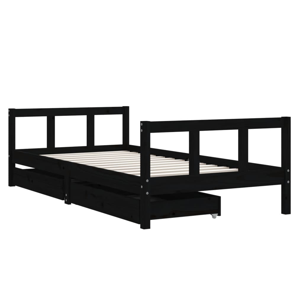Kids Solid Wood Pine Bed Frame with Drawers
