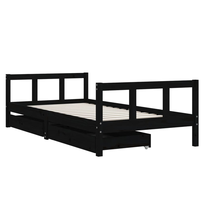 Kids Solid Wood Pine Bed Frame with Drawers