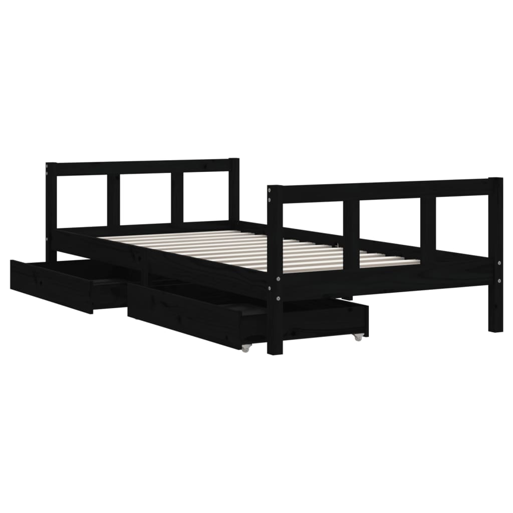 Kids Solid Wood Pine Bed Frame with Drawers