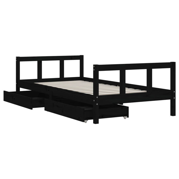 Kids Solid Wood Pine Bed Frame with Drawers