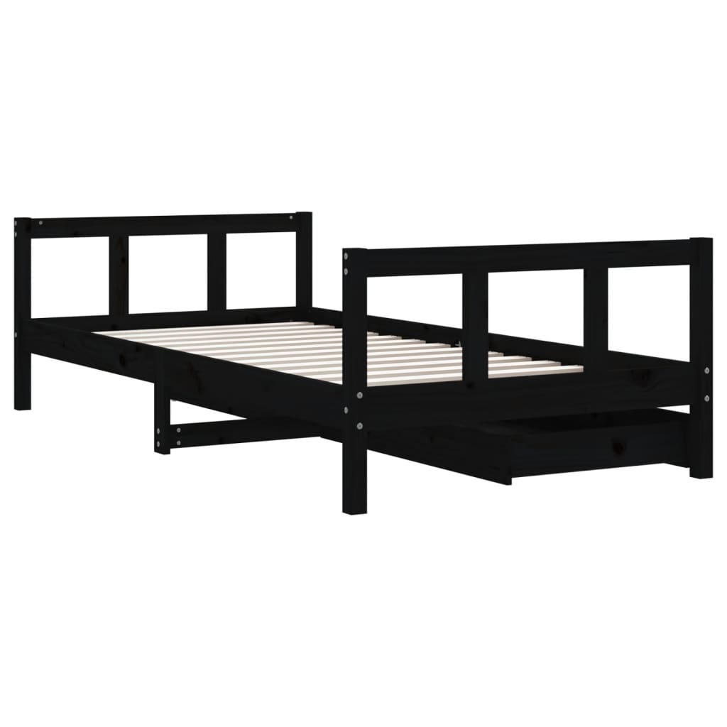 Kids Solid Wood Pine Bed Frame with Drawers